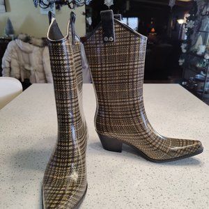 Plaid cowboy style rainboots